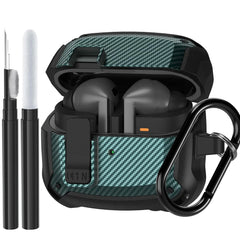 Funda Compatible para Samsung Galaxy Buds 3 Pro/Cubierta para Buds 3 con Clip, Kit de Limpieza y Carcasa Protectora Tipo Armadura Militar con Bloqueo y Mosquetón para Galaxy Buds 3/3 Pro 2024, Hombres y Mujeres, Negro Verde