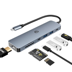 Adaptador Multipuerto Tiergrade USB C Hub 7-en-1 Estación de Acoplamiento USB C con HDMI, Puerto de Carga PD 100W, 2 USB 3.0, USB C 3.0, Lector de Tarjetas SD/Micro SD